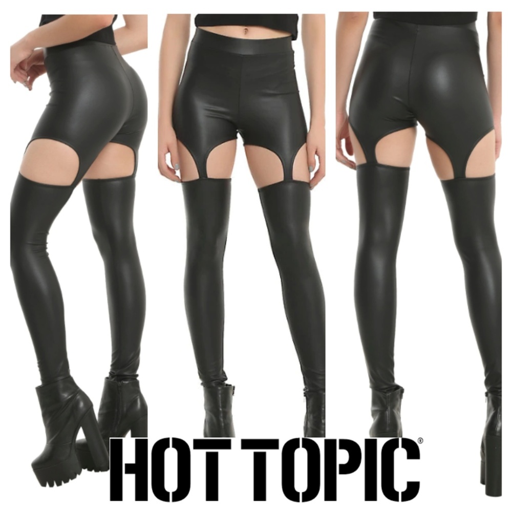 HOT TOPIC Faux Leather Strappy Leggings NWT